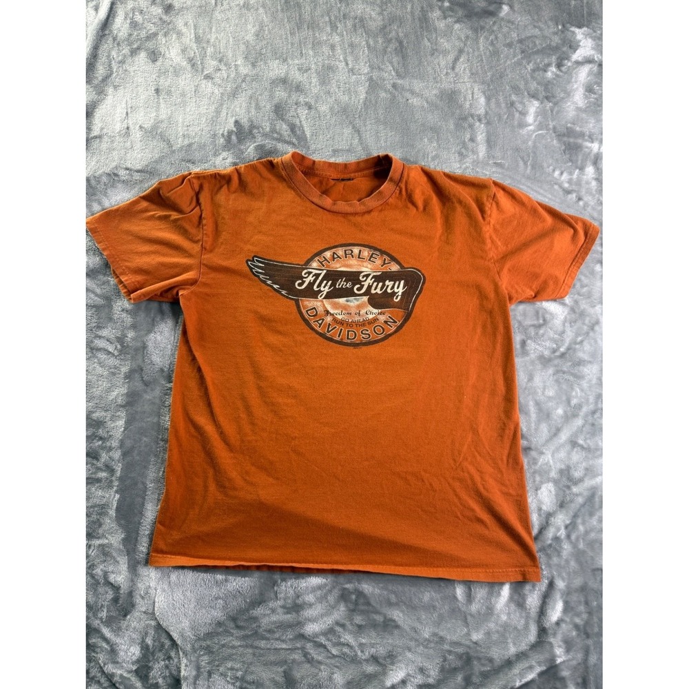 Vintage Harley-Davidson Fly the Fury T-Shirt Men XL Orange Double-Sided Graphic
